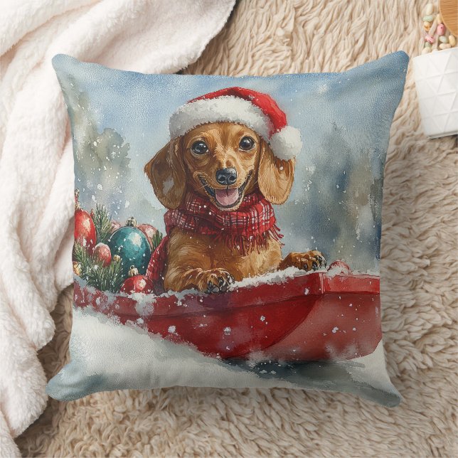 Coussin Dachshund en traîneau 'Laissez tomber la neige' No (Couverture)