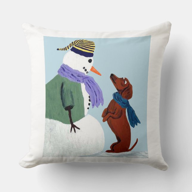 Coussin Dachshund Et Bonhomme de Neige (Recto)
