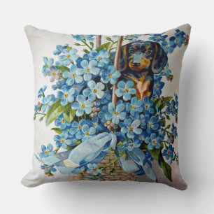 Coussin Dachshund et Forget-Me-Nots