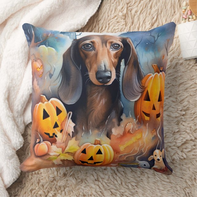 Coussin Dachshund Halloween avec citrouilles épouvantable (Couverture)