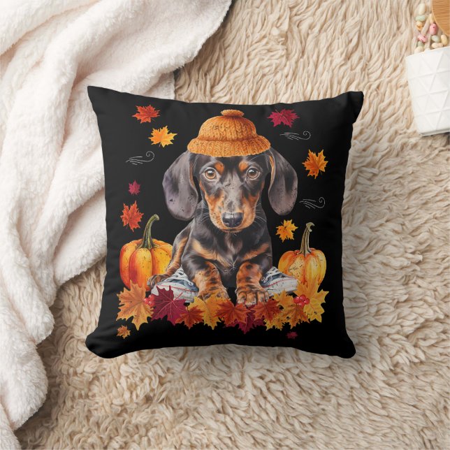 Coussin Dachshund Hello Autumn Leaf Fall pour Amoureux des (Couverture)