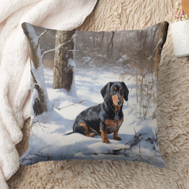 Coussin Dachshund laisse tomber la neige de Noël (Couverture)