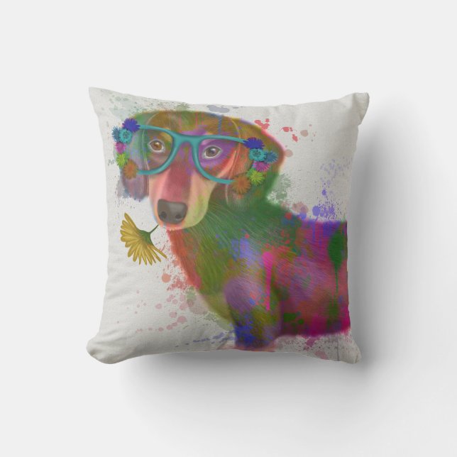 Coussin Dachshund & Lunettes Rainbow Splash (Recto)