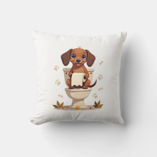 Coussin Dachshund Mignon Vintage sur Toilettes Dessin Anim