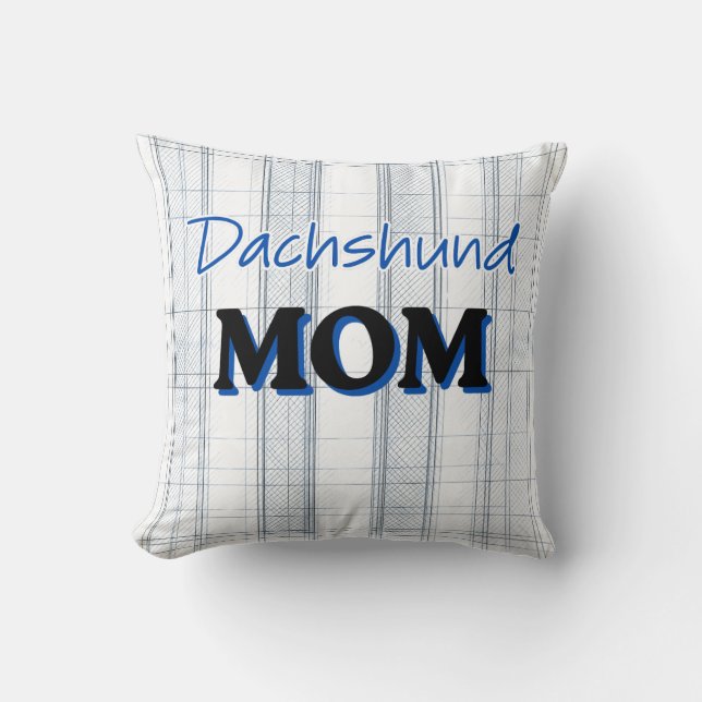 Coussin Dachshund MOM with light blue plaid background (Recto)