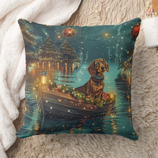 Coussin Dachshund Noël Festive Voyage (Couverture)