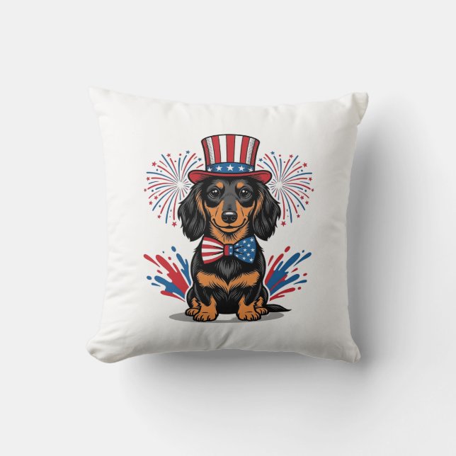 Coussin Dachshund patriotique feux d'artifice art vectorie (Recto)