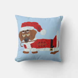 Coussin Dachshund Père Noël avec un bonbon en forme de can