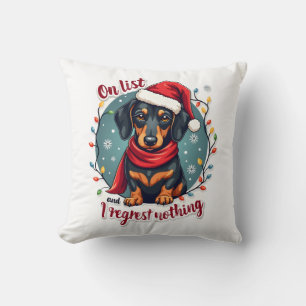 Coussin Dachshund Père Noël sur la liste des vilains Dachs