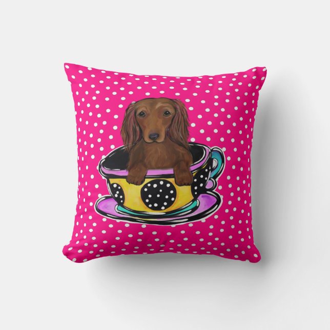 Coussin Dachshund roux à longs poils (Recto)