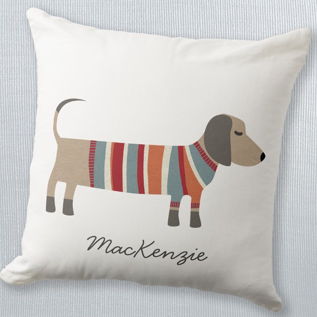 Coussin Dachshund Sausage Chien Personnalisé (Fun personalized custom name Dachshund Wiener Sausage Dog throw pillow)