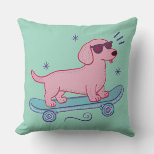 Coussin Dachshund Skateboard Cool   Art de Chien Drôle
