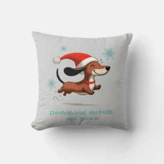 Coussin Dachshund through the Snow puppy dog Christmas