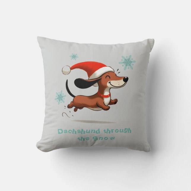 Coussin Dachshund through the Snow puppy dog Christmas (Recto)
