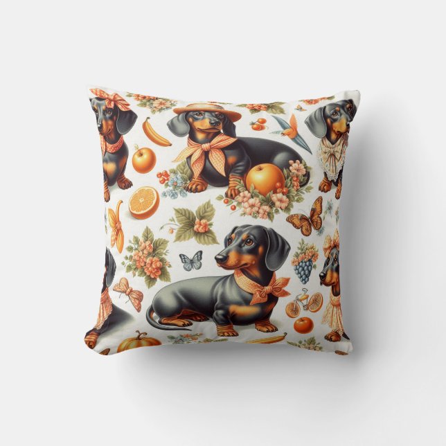 Coussin Dachshund vintage sans couture (Recto)