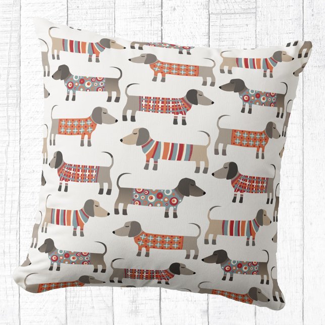 Coussin Dachshund Wiener Saucisse Chien (Dachshund Wiener Sausage Dog pattern fun throw pillow)