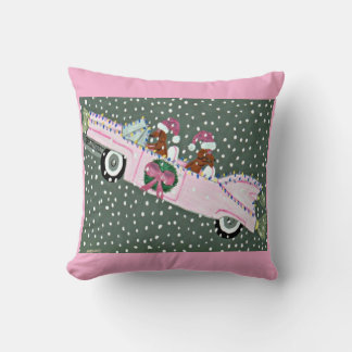 Coussin Dachshunds à Noël dans une décapotable rose