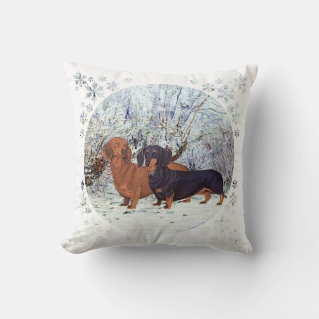 Coussin Dachshunds dans la Neige (Recto)