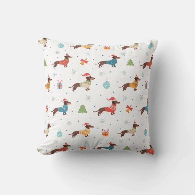 Coussin Dachshunds dans le Motif des pulls de Noël (Recto)