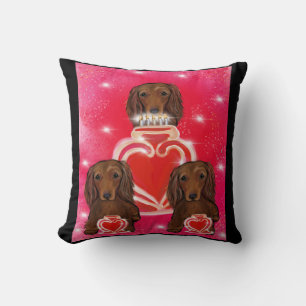 Coussin Dachshunds roux à poil long