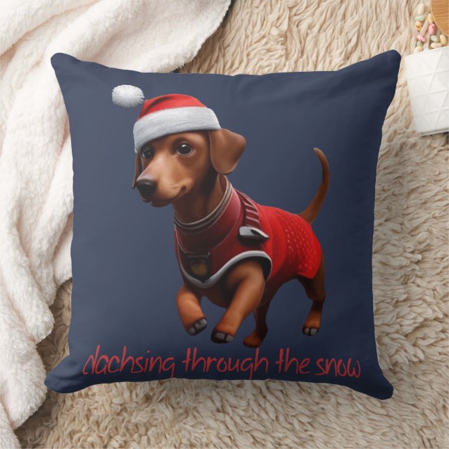 Coussin Dachsing Through The Snow Dachshund Chien Saucisse (Couverture)