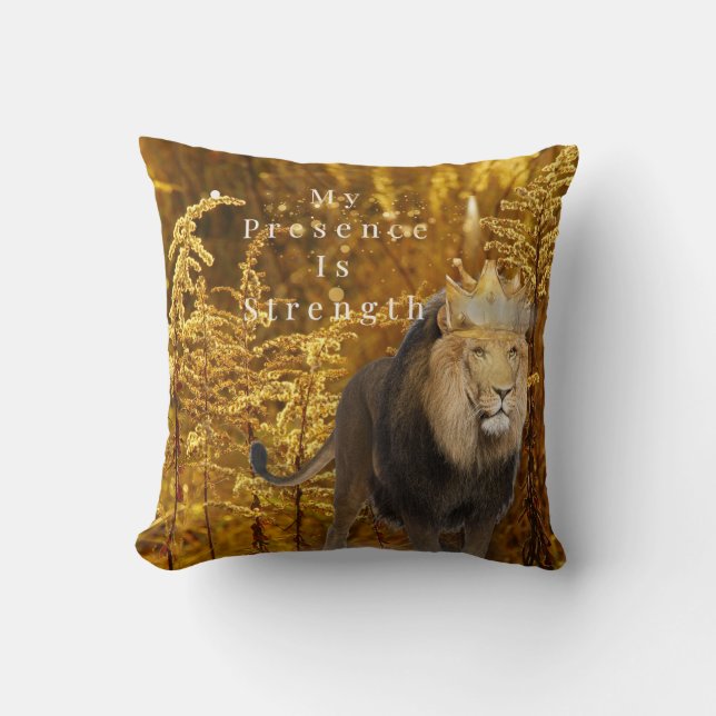 Coussin d'affirmation Lion – Ma présence est la fo (Recto)