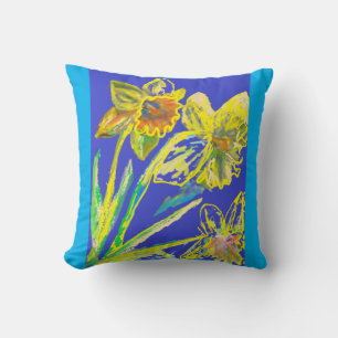 Coussin Daffodil Abstrait Aquarelle fleurie Jaune