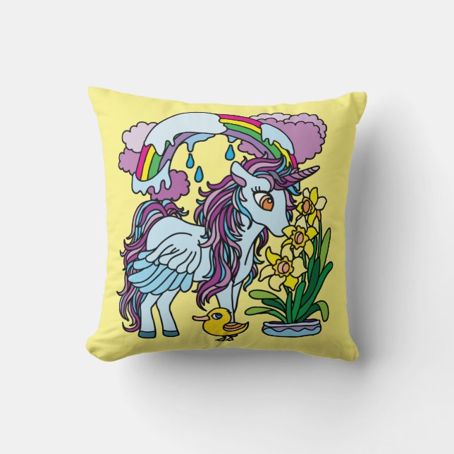 Coussin Daffodiles de printemps et licorne (Recto)