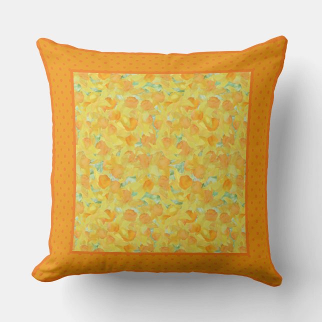 Coussin Daffodiles et Pois d'aquarelle jaune (Recto)