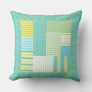 Coussin Daffodiles Faux-patchwork Chèques, Polkas, Grilles