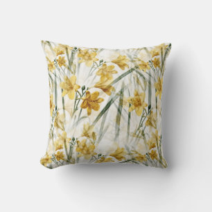 Coussin Daffodiques jaunes aux Feuilles verts