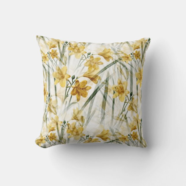 Coussin Daffodiques jaunes aux Feuilles verts (Recto)