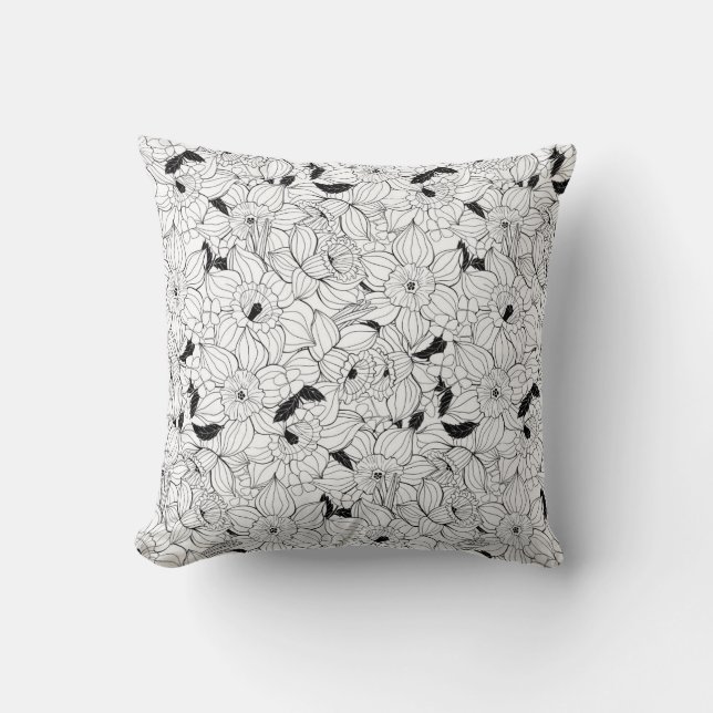 Coussin Daffodiques motif floral printanier (Recto)