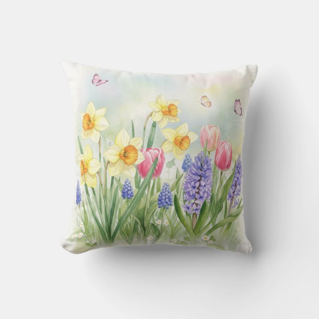 Coussin Daffodiques, Tulipes, Hyacinthes, Papillons Coussi (Recto)