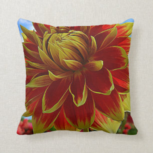 Coussin Dahlia jaune et rouge