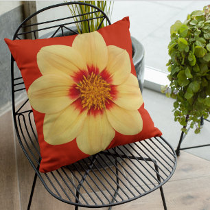 Coussin Dahlia jaune sur la Flore rouge