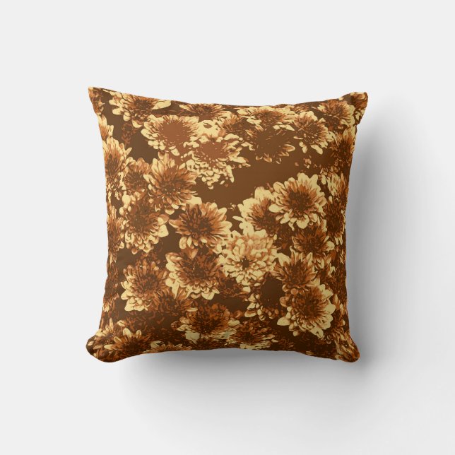 Coussin Dahlia moderne Motif, Brown et or (Recto)
