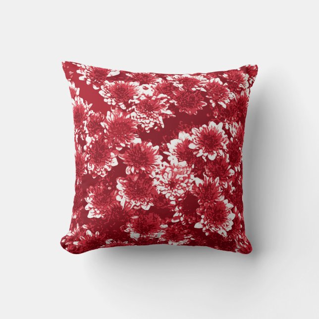 Coussin Dahlia Motif moderne, rouge foncé et blanc (Recto)