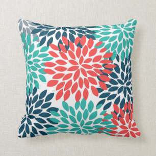 Coussin Dahlia Pinnata conçu (orange, bleu, Teal)