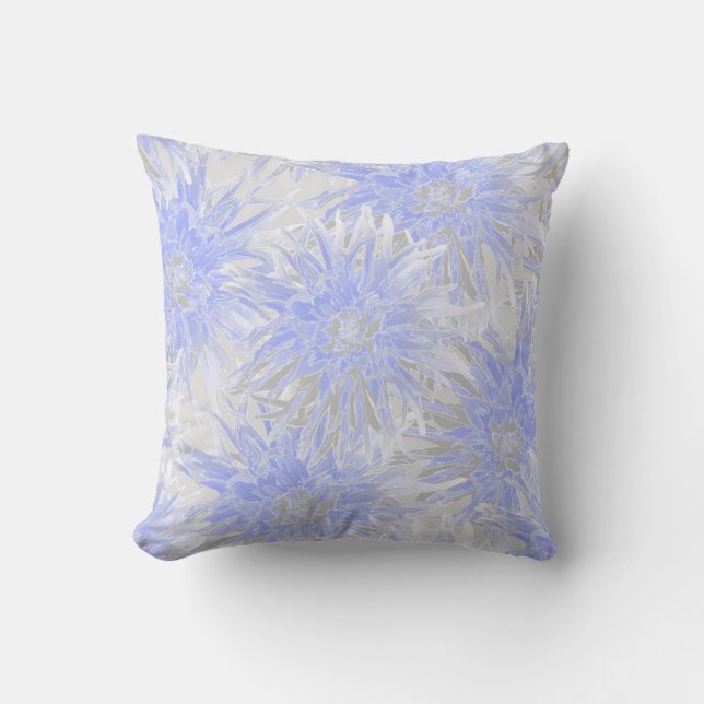 Coussin Dahlias gris-bleu. (Recto)