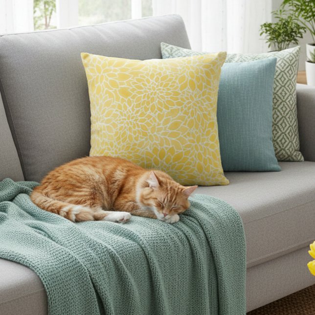 Coussin Dahlias jaune pastel (Créateur téléchargé)