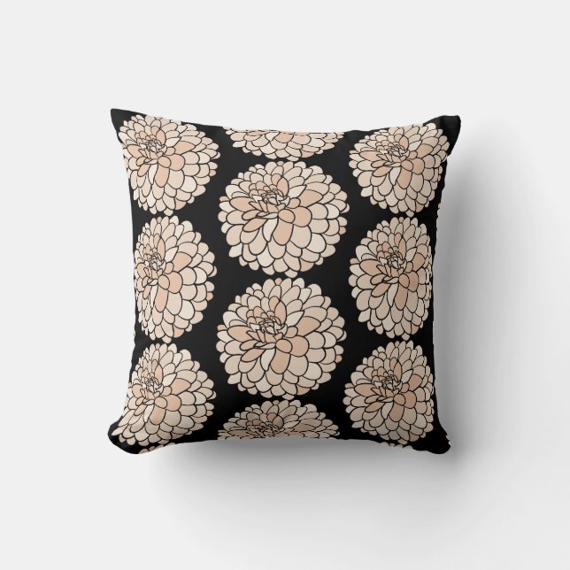 Coussin Dahlias roses sur arrière - plan noir (Recto)
