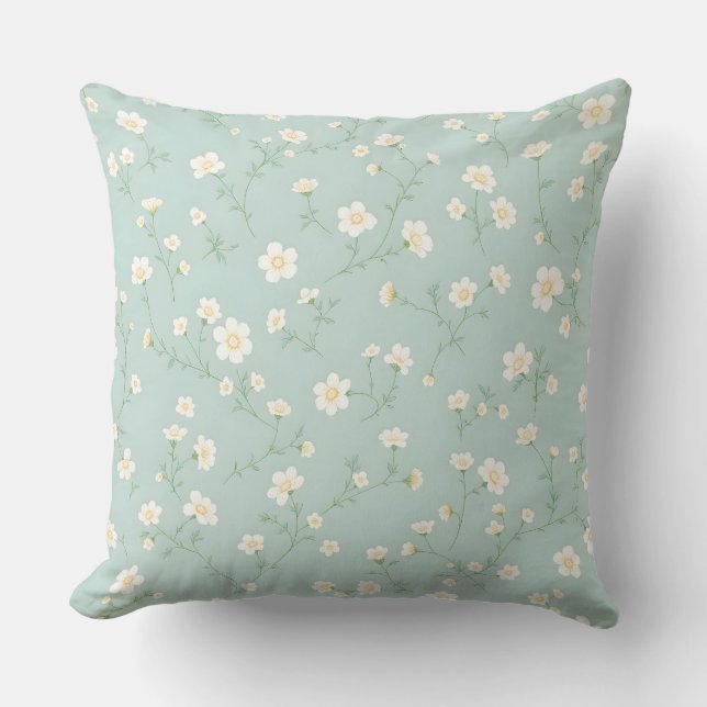 Coussin Dainty blanc motif floral.Moderne extérieur (Recto)