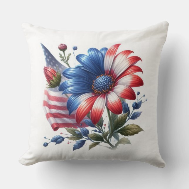 Coussin Daisées patriotiques et drapeau américain (Recto)