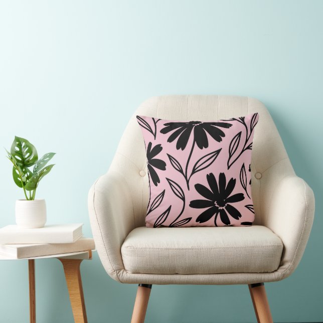 Coussin Daisies à l'encre noire Rose Bohème  (Chaise)