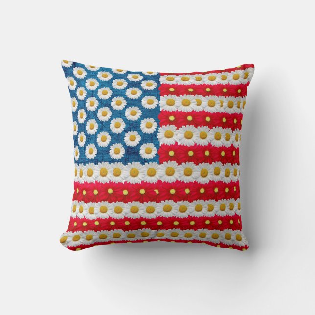Coussin Daisy American Drapeau Rouge Blanc Bleu Jeu Oreill (Recto)