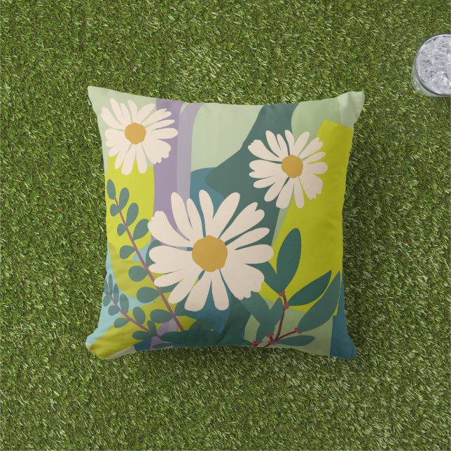 Coussin Daisy Boldue en Fleur avec des Blocs de Couleurs V (Herbe)