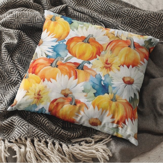 Coussin Daisy Citrouille Automne Thanksgiving Floral (Créateur téléchargé)