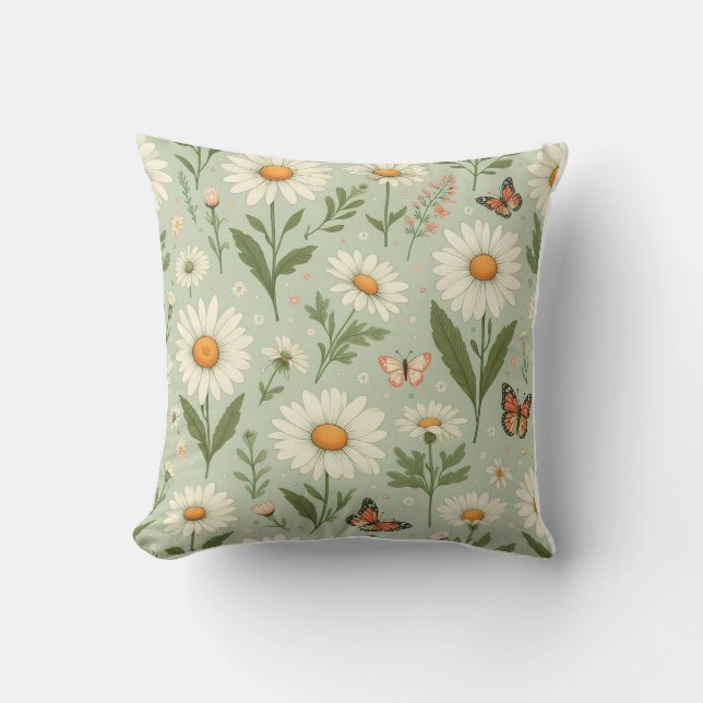 Coussin Daisy Dreams – Floral & Butterfly Throw Pillow (Recto)