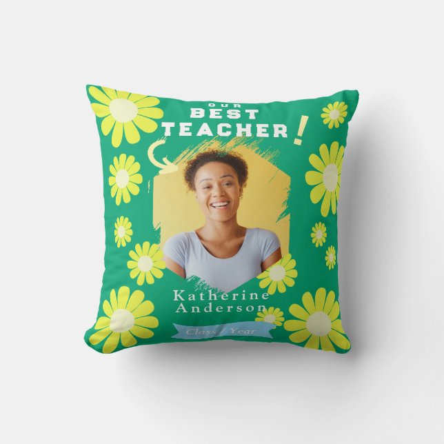 Coussin Daisy Meilleur enseignant photo verte (Recto)